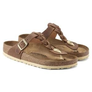 Birkenstock Shoes Gizeh Braided Cognac Oiled Leather Sandals